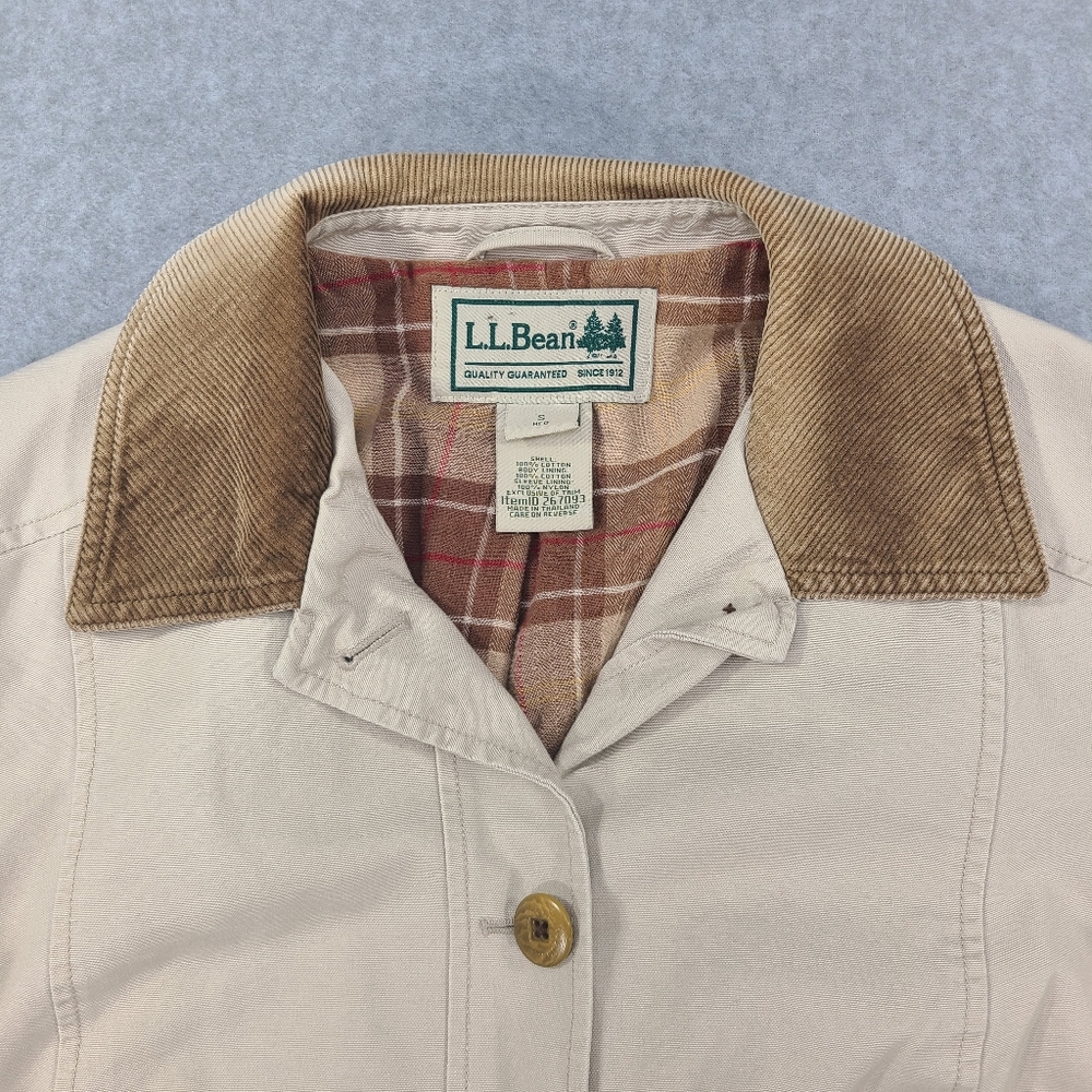 LL Bean Field Barn Work Chore Coat Jacket Small Regular Khaki Plaid Lined 267093 - Picture 13 of 13
